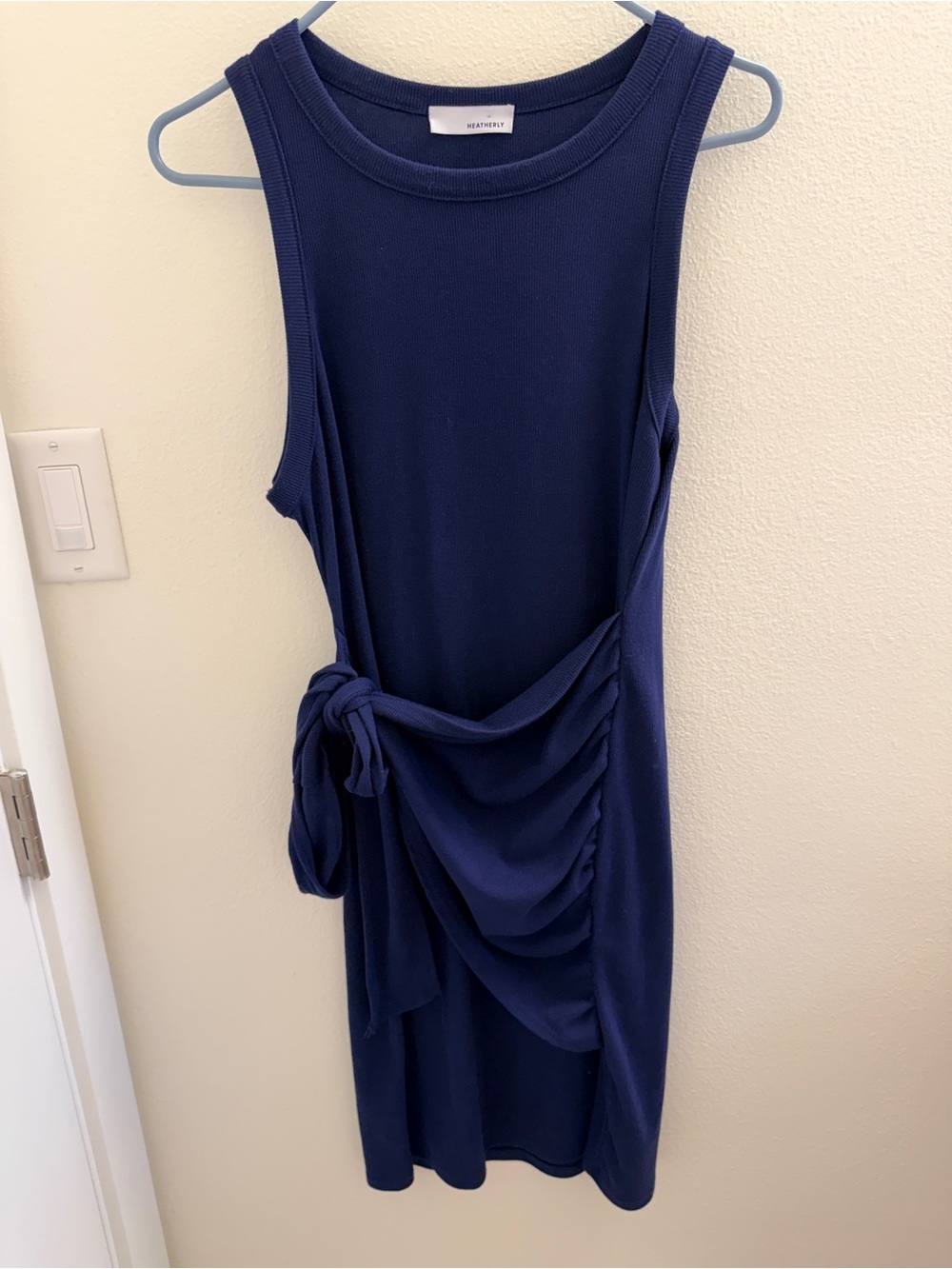 Sleeveless Navy Midi Dress with Side Knot